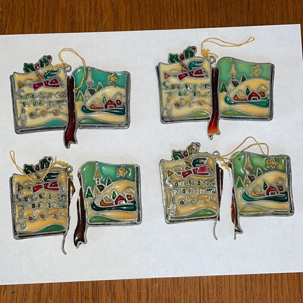 Vtg 1980 Kurt S Adler set of 4 Stained‎ glass ornaments/ 2 are broken in half